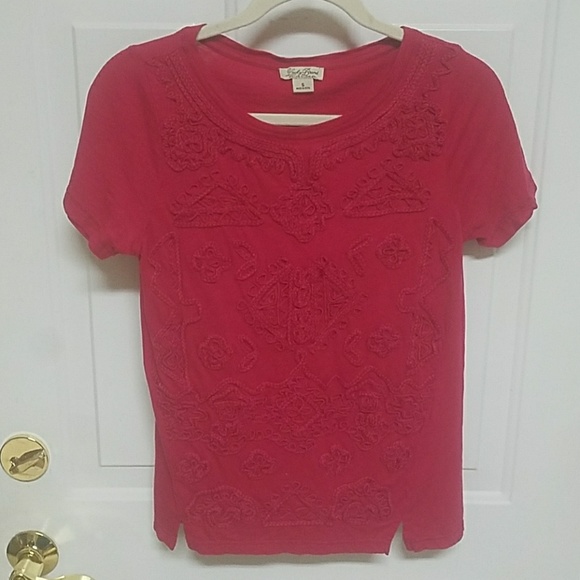 Lucky BRAND Red Embroidered India Top - Picture 1 of 5